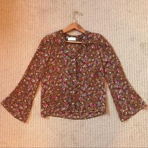 Lovely floral print button down semi-sheer blouse